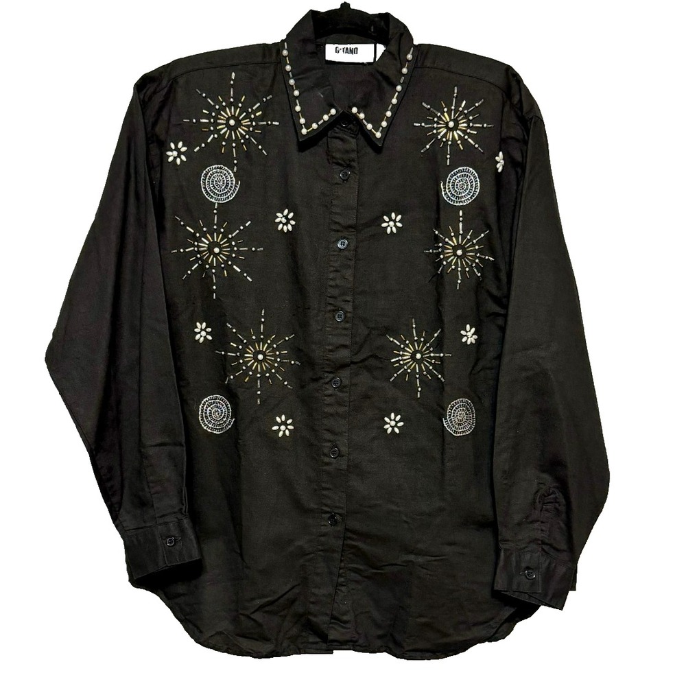 Vintage Gitano Cosmic Cowgirl Button Up Shirt Women M Country Glam‎ Rockabilly